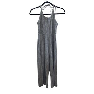 URBAN OUTFITTERS GREY RIBBED CROPPED HALTER TOP WIDE LEG ROMPER SIZE SMALL